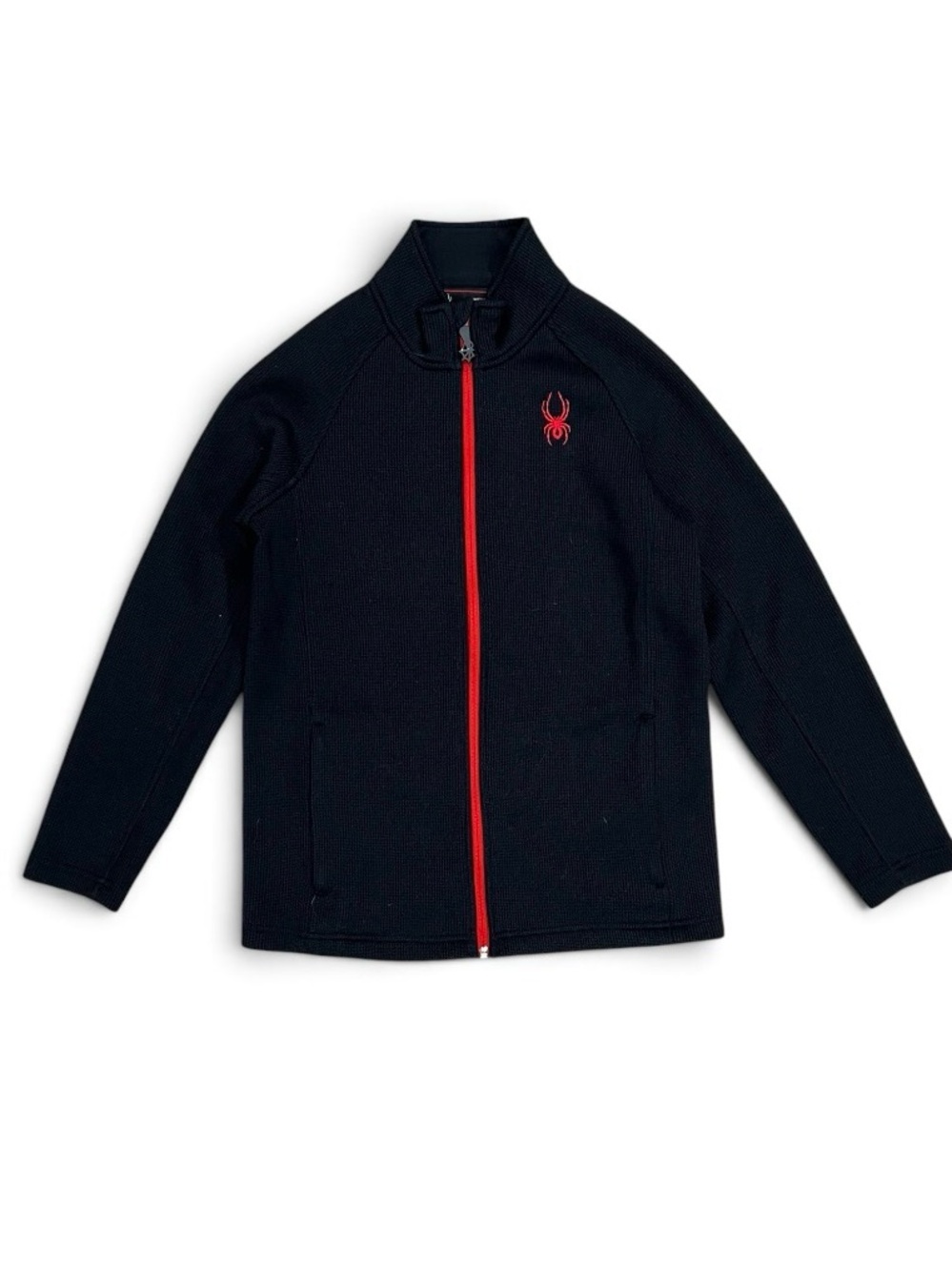 Spyder Black Waffle Knit Full Zip Light Weight Jacket Size Large (14/16)